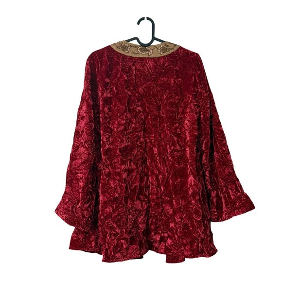 Soft Surroundings Red Crushed Velvet Jeweled Open Cardigan Sweater Womens Size S - Picture 6 of 6